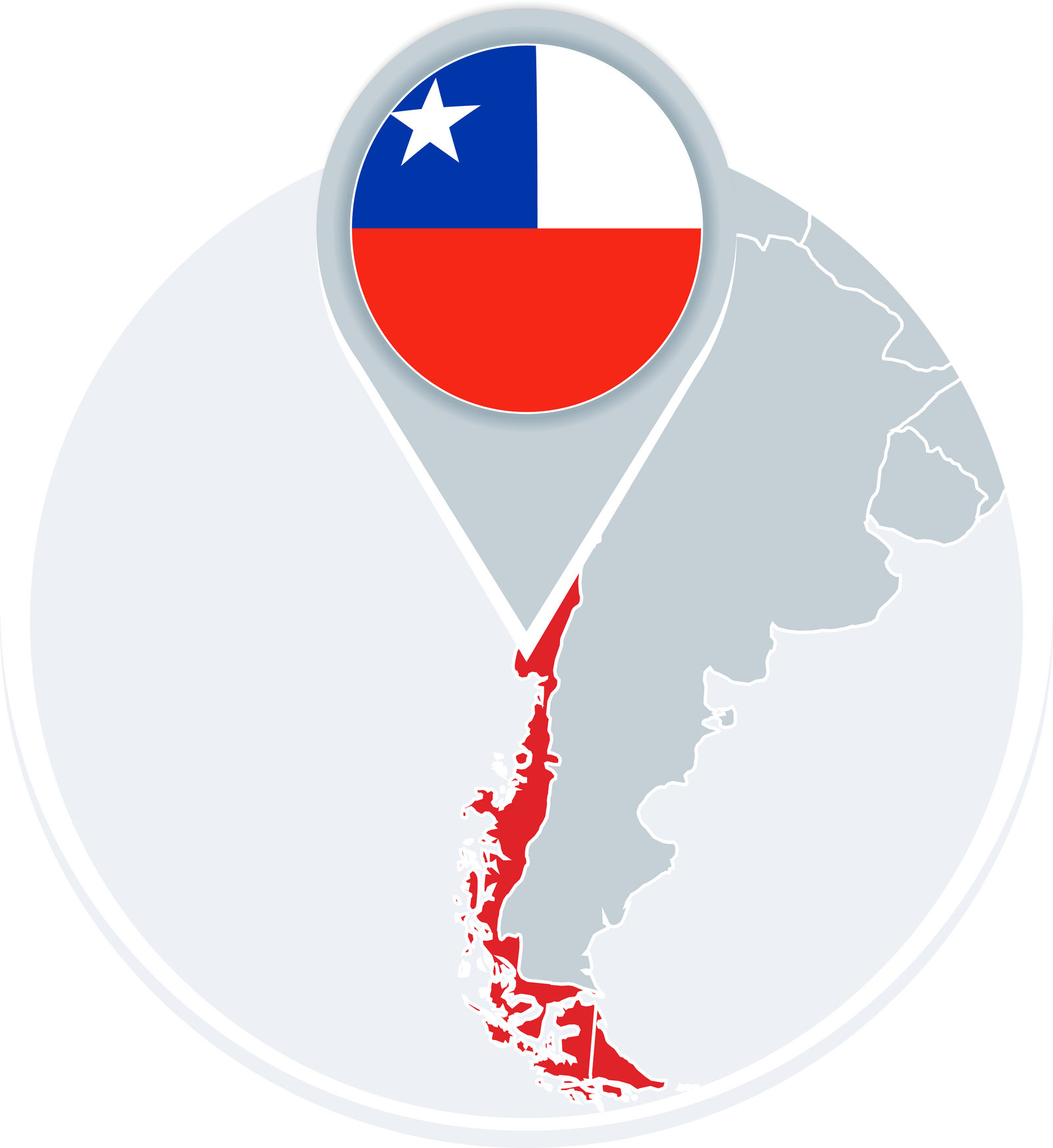 Chile map and flag, map icon with highlighted Chile