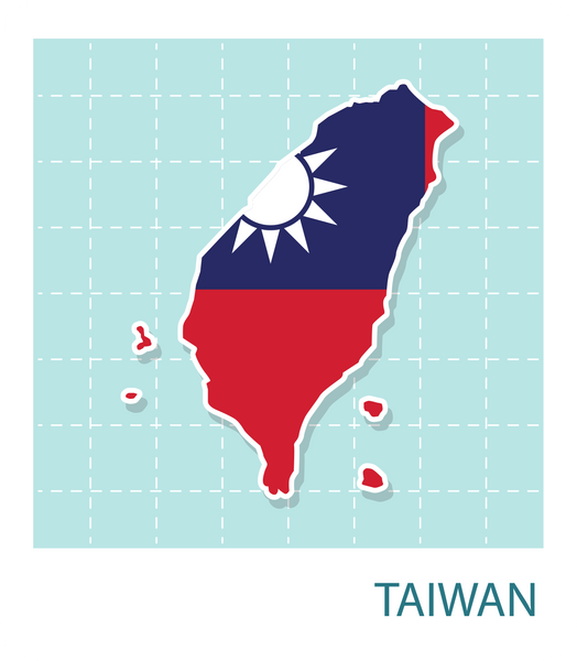 Stickers of Taiwan map with flag pattern in frame.